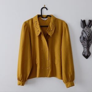 Vintage 90s ElleSaison Mustard Double Button-Front Blouse with Cutwork Collar